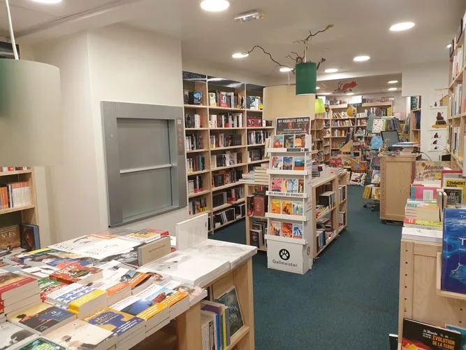 Monte-livres dans une librairie à Poligny (39)