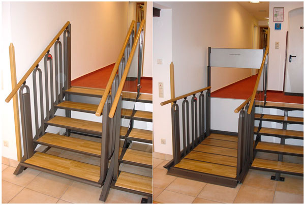 Avant/Après de l'instation d'une plateforme élévatrice Flexstep